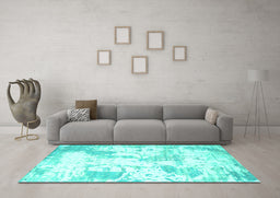 Machine Washable Abstract Turquoise Contemporary Area Rugs in a Living Room,, wshcon2430turq