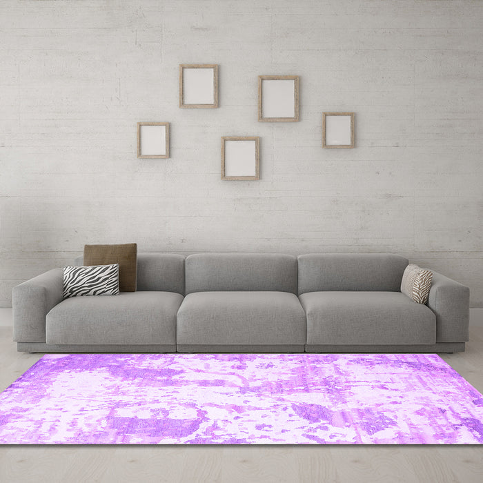 Machine Washable Abstract Purple Contemporary Area Rugs in a Living Room, wshcon2430pur