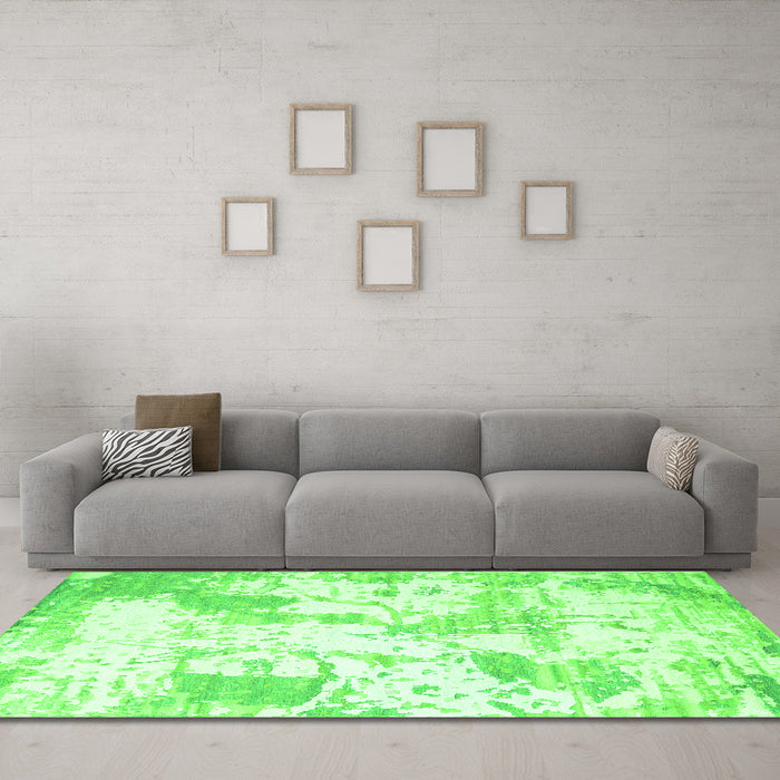 Machine Washable Abstract Green Contemporary Area Rugs in a Living Room,, wshcon2430grn