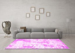 Machine Washable Abstract Pink Contemporary Rug in a Living Room, wshcon2430pnk