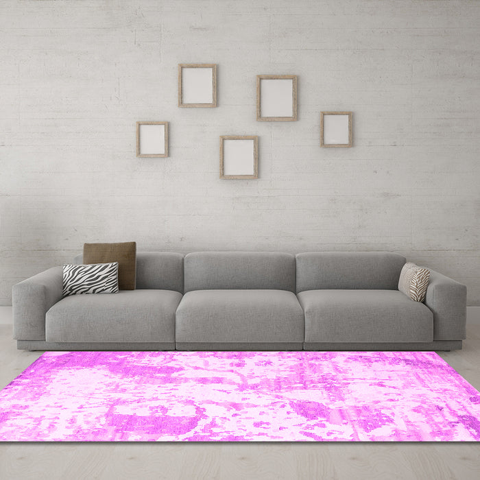 Machine Washable Abstract Pink Contemporary Rug in a Living Room, wshcon2430pnk