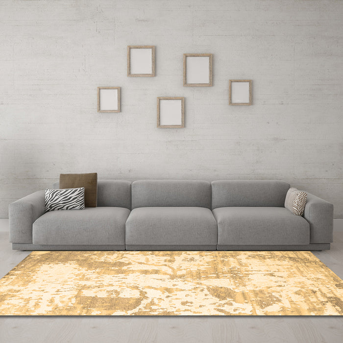 Machine Washable Abstract Brown Contemporary Rug in a Living Room,, wshcon2430brn