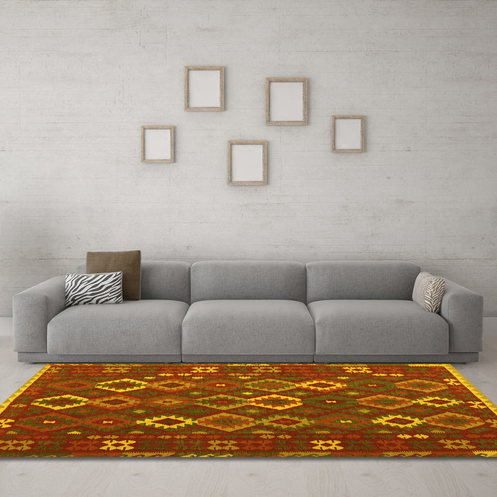 Machine Washable Oriental Yellow Traditional Rug in a Living Room, wshcon2432yw