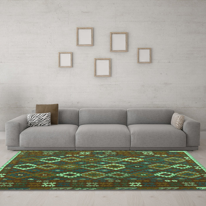 Machine Washable Oriental Turquoise Traditional Area Rugs in a Living Room,, wshcon2432turq