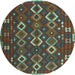 Round Oriental Light Blue Traditional Rug, con2432lblu