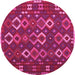 Round Machine Washable Oriental Pink Traditional Rug, wshcon2432pnk