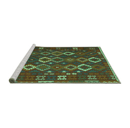 Sideview of Machine Washable Oriental Turquoise Traditional Area Rugs, wshcon2432turq