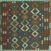 Square Machine Washable Oriental Light Blue Traditional Rug, wshcon2432lblu