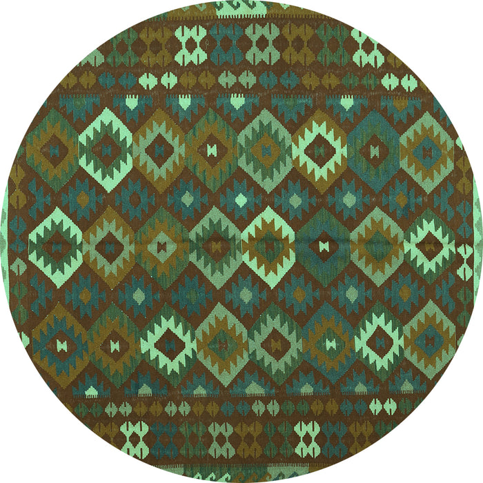 Round Machine Washable Oriental Turquoise Traditional Area Rugs, wshcon2432turq