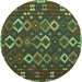 Round Machine Washable Oriental Turquoise Traditional Area Rugs, wshcon2432turq