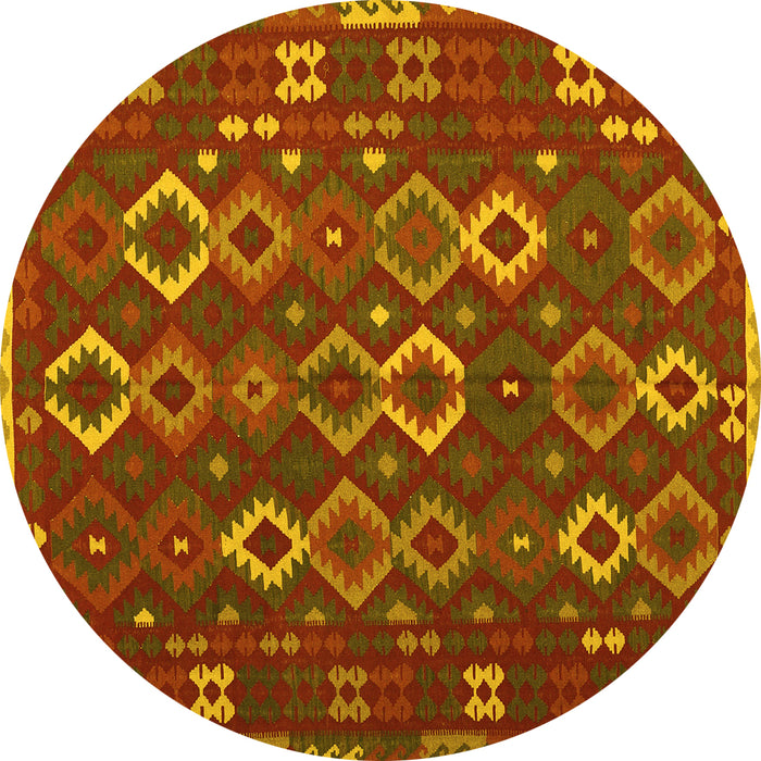 Round Oriental Yellow Traditional Rug, con2432yw