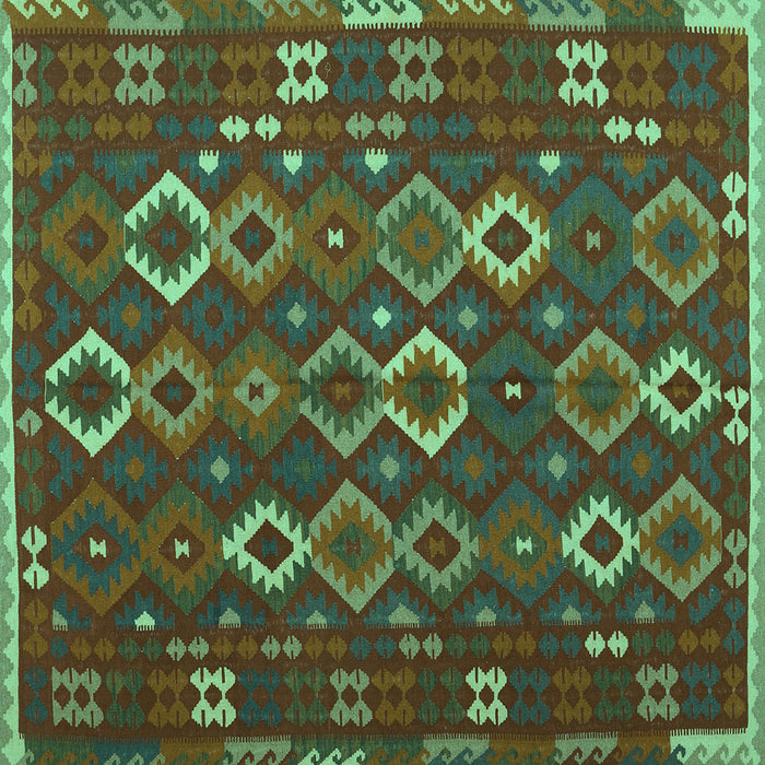Square Machine Washable Oriental Turquoise Traditional Area Rugs, wshcon2432turq