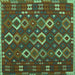 Square Machine Washable Oriental Turquoise Traditional Area Rugs, wshcon2432turq