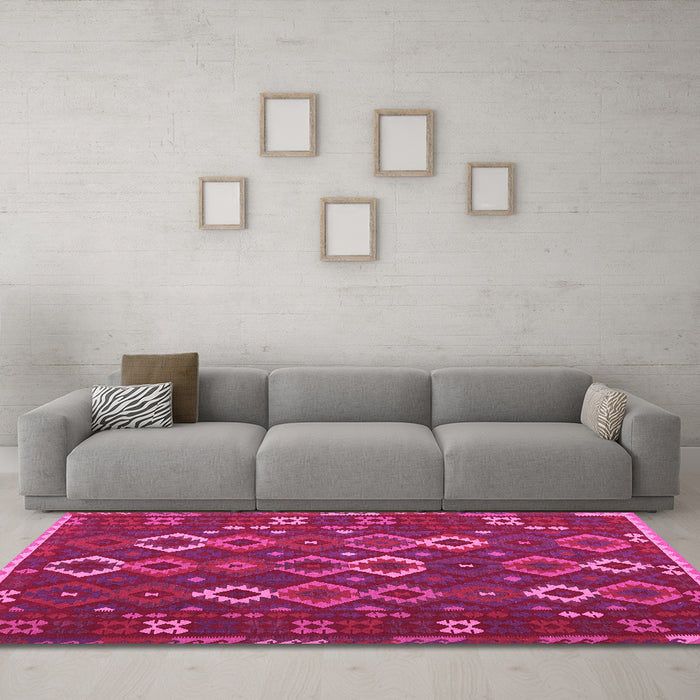 Machine Washable Oriental Pink Traditional Rug in a Living Room, wshcon2432pnk