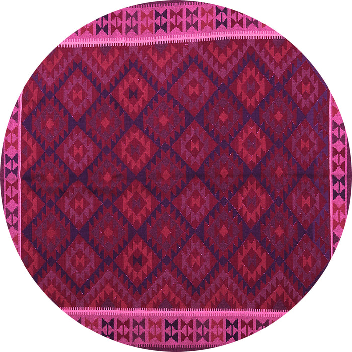 Round Machine Washable Oriental Pink Traditional Rug, wshcon2433pnk