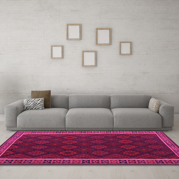 Machine Washable Oriental Pink Traditional Rug in a Living Room, wshcon2433pnk
