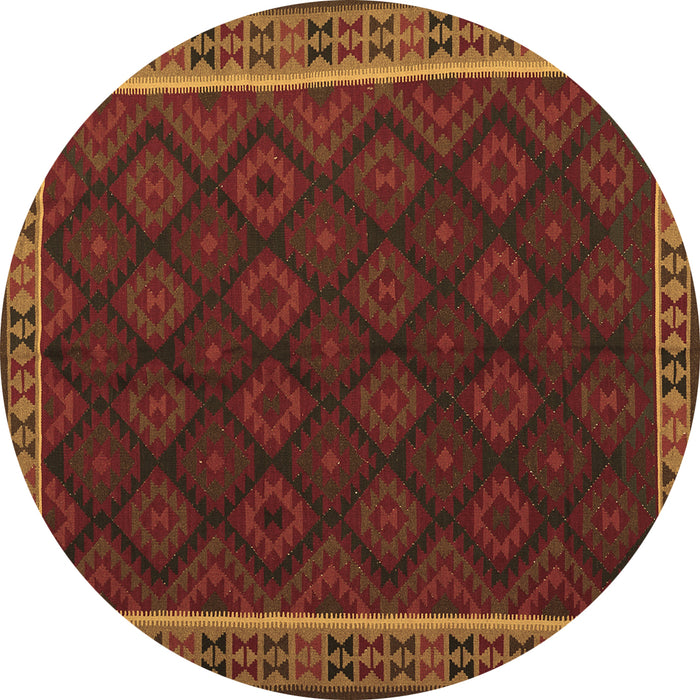 Round Machine Washable Oriental Brown Traditional Rug, wshcon2433brn