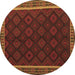 Round Machine Washable Oriental Brown Traditional Rug, wshcon2433brn