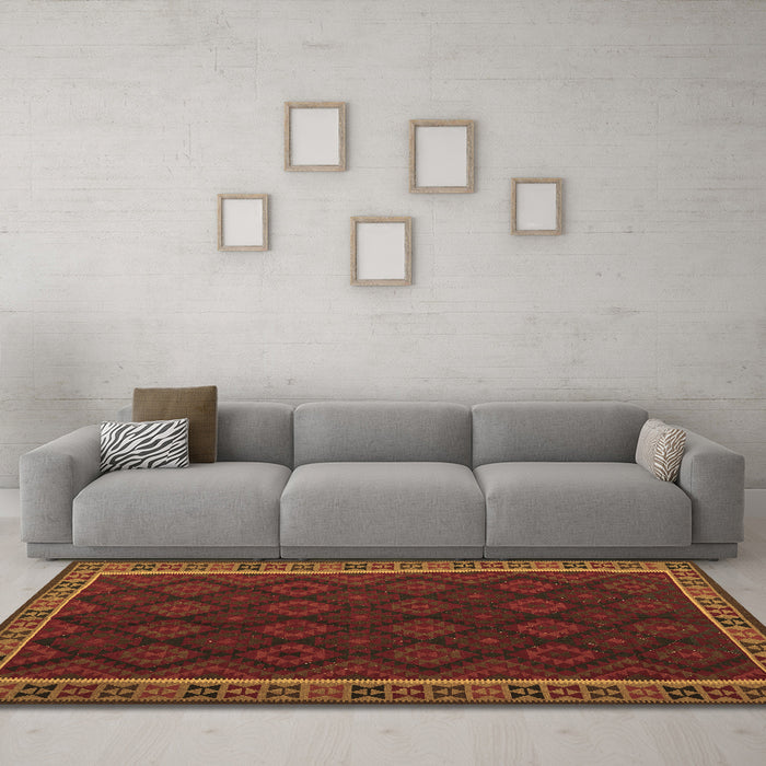 Machine Washable Oriental Brown Traditional Rug in a Living Room,, wshcon2433brn