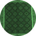 Round Machine Washable Oriental Emerald Green Traditional Area Rugs, wshcon2433emgrn