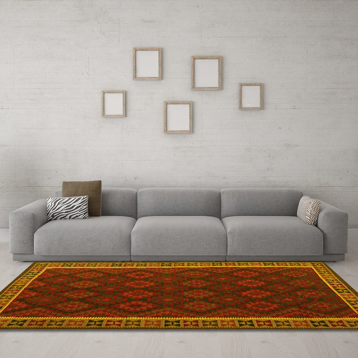 Machine Washable Oriental Yellow Traditional Rug in a Living Room, wshcon2433yw