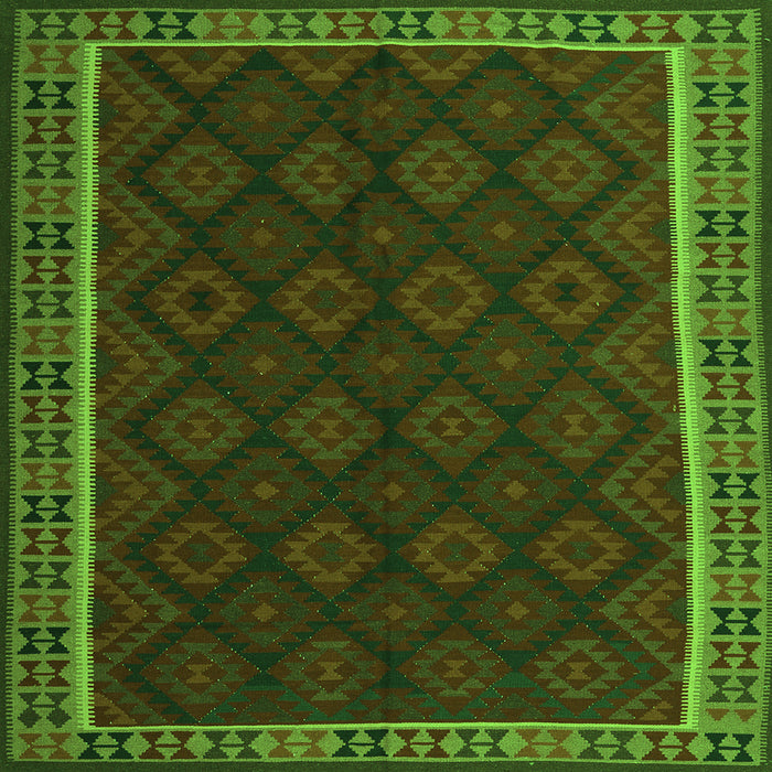 Round Machine Washable Oriental Green Traditional Area Rugs, wshcon2433grn