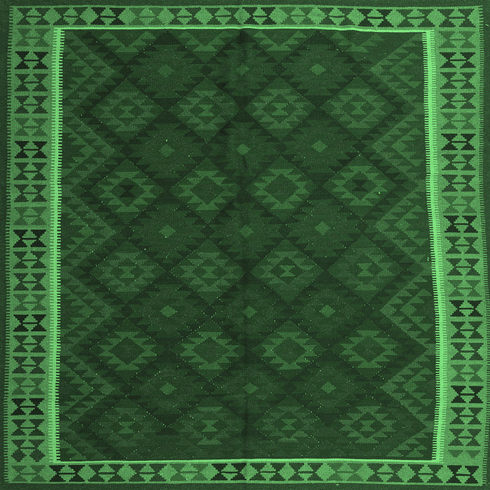 Square Machine Washable Oriental Emerald Green Traditional Area Rugs, wshcon2433emgrn