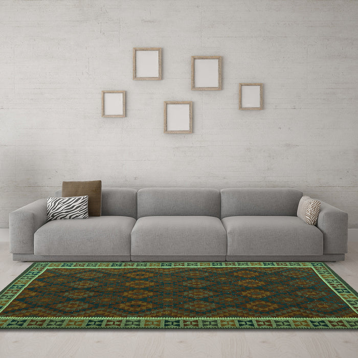 Machine Washable Oriental Turquoise Traditional Area Rugs in a Living Room,, wshcon2433turq