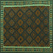 Square Machine Washable Oriental Turquoise Traditional Area Rugs, wshcon2433turq