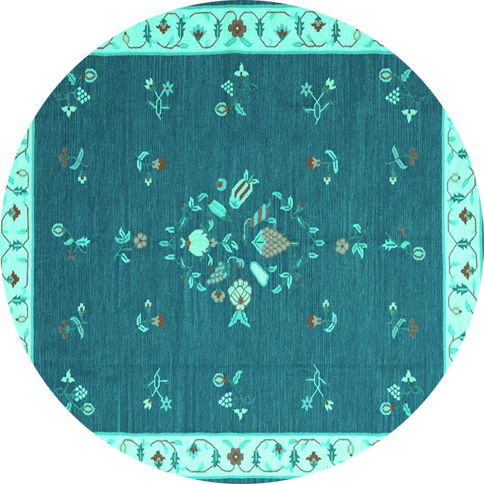 Round Machine Washable Abstract Turquoise Contemporary Area Rugs, wshcon2434turq