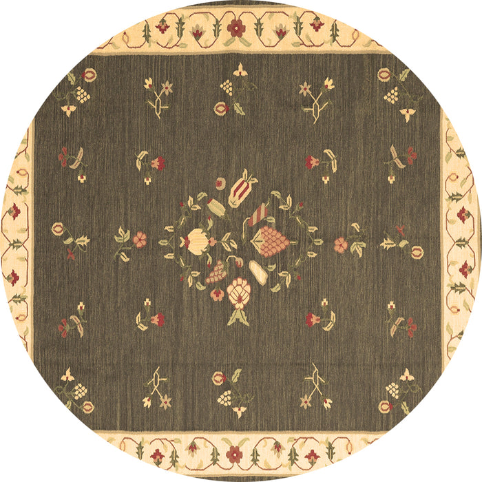 Round Abstract Brown Contemporary Rug, con2434brn
