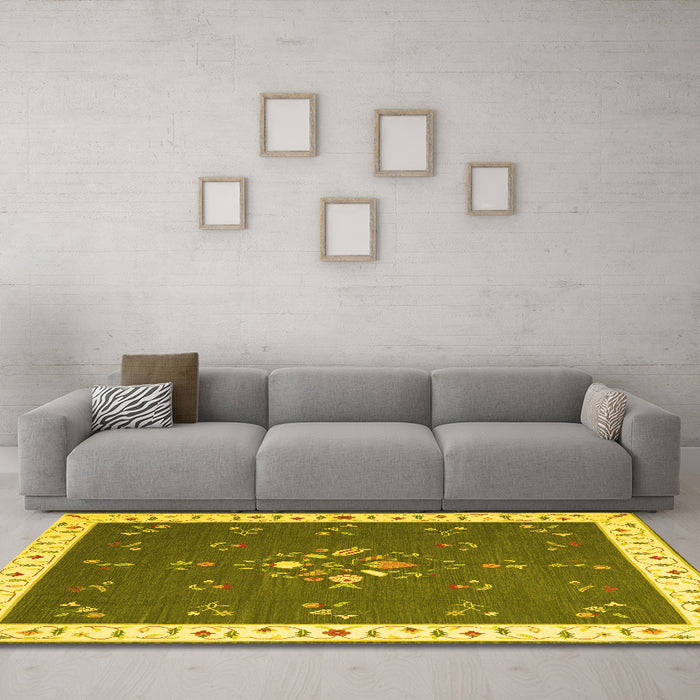 Machine Washable Abstract Yellow Contemporary Rug in a Living Room, wshcon2434yw