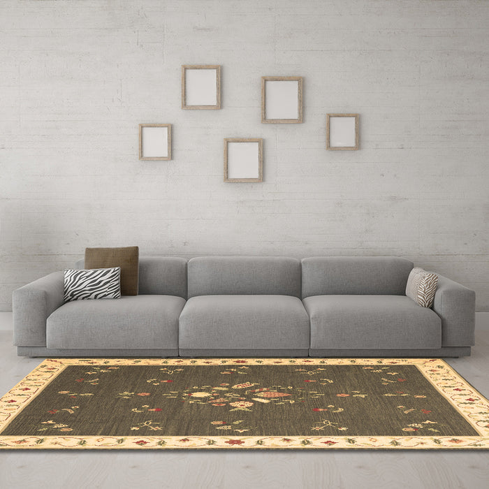 Machine Washable Abstract Brown Contemporary Rug in a Living Room,, wshcon2434brn