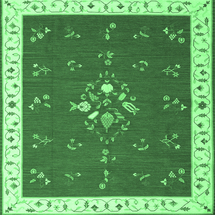 Square Machine Washable Abstract Emerald Green Contemporary Area Rugs, wshcon2434emgrn