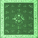 Square Machine Washable Abstract Emerald Green Contemporary Area Rugs, wshcon2434emgrn