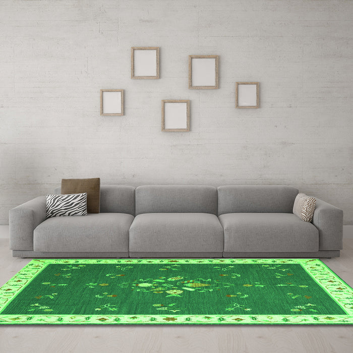 Machine Washable Abstract Green Contemporary Area Rugs in a Living Room,, wshcon2434grn