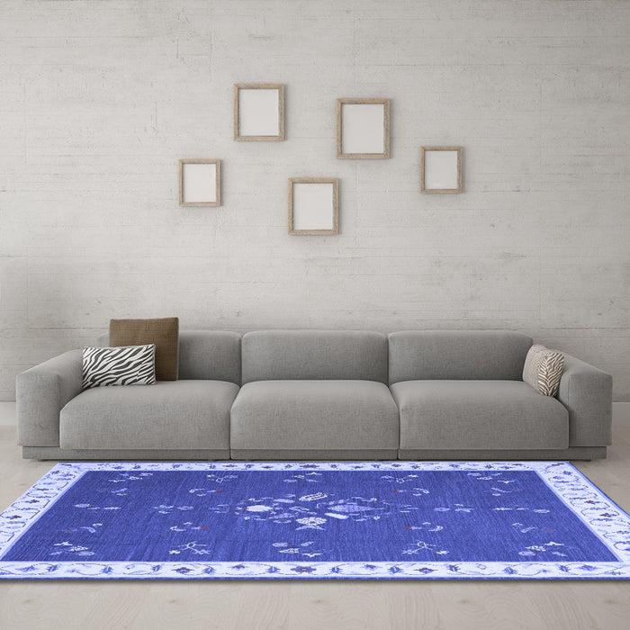 Machine Washable Abstract Blue Contemporary Rug in a Living Room, wshcon2434blu
