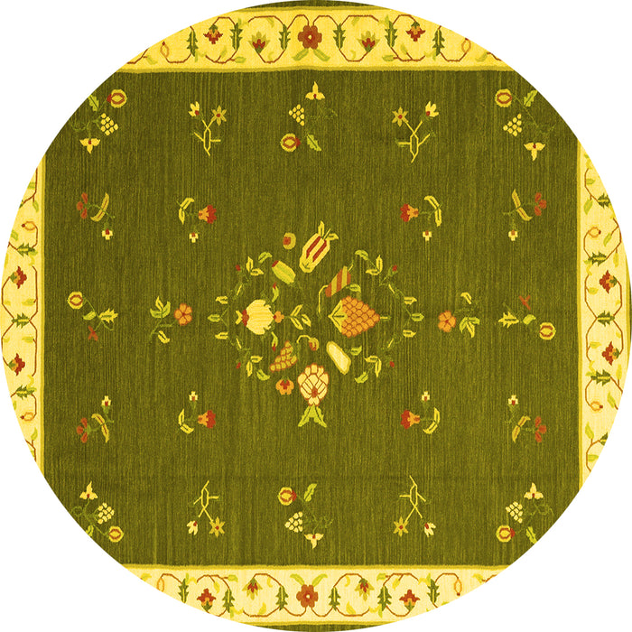 Round Machine Washable Abstract Yellow Contemporary Rug, wshcon2434yw