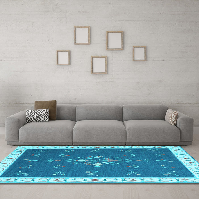 Machine Washable Abstract Light Blue Contemporary Rug in a Living Room, wshcon2434lblu