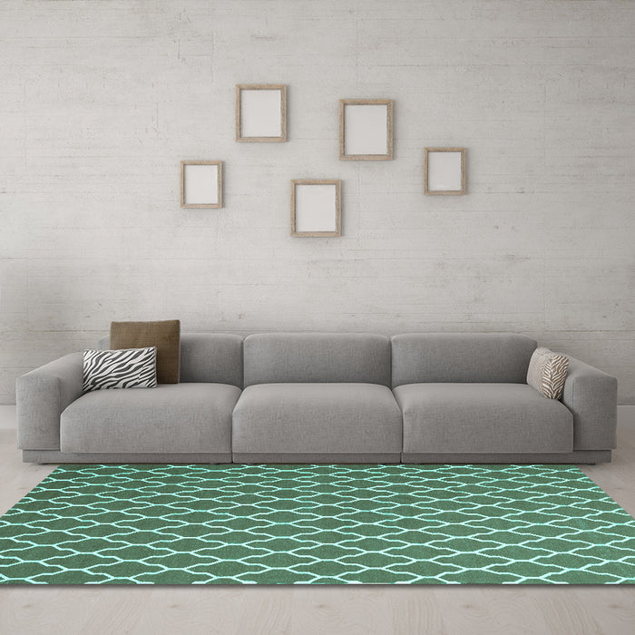 Machine Washable Trellis Turquoise Modern Area Rugs in a Living Room,, wshcon2435turq