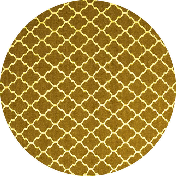 Round Machine Washable Trellis Yellow Modern Rug, wshcon2435yw