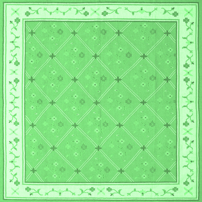 Square Machine Washable Abstract Emerald Green Contemporary Area Rugs, wshcon2436emgrn