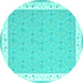 Round Machine Washable Abstract Turquoise Contemporary Area Rugs, wshcon2436turq