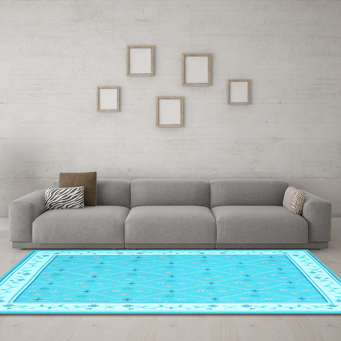 Machine Washable Abstract Light Blue Contemporary Rug in a Living Room, wshcon2436lblu