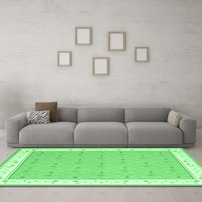 Machine Washable Abstract Emerald Green Contemporary Area Rugs in a Living Room,, wshcon2436emgrn