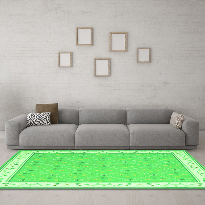 Machine Washable Abstract Green Contemporary Area Rugs in a Living Room,, wshcon2436grn