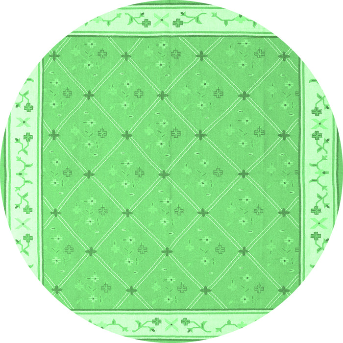 Round Machine Washable Abstract Emerald Green Contemporary Area Rugs, wshcon2436emgrn