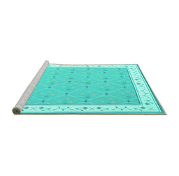 Sideview of Machine Washable Abstract Turquoise Contemporary Area Rugs, wshcon2436turq
