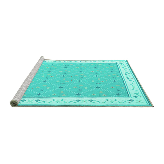 Sideview of Machine Washable Abstract Turquoise Contemporary Area Rugs, wshcon2436turq