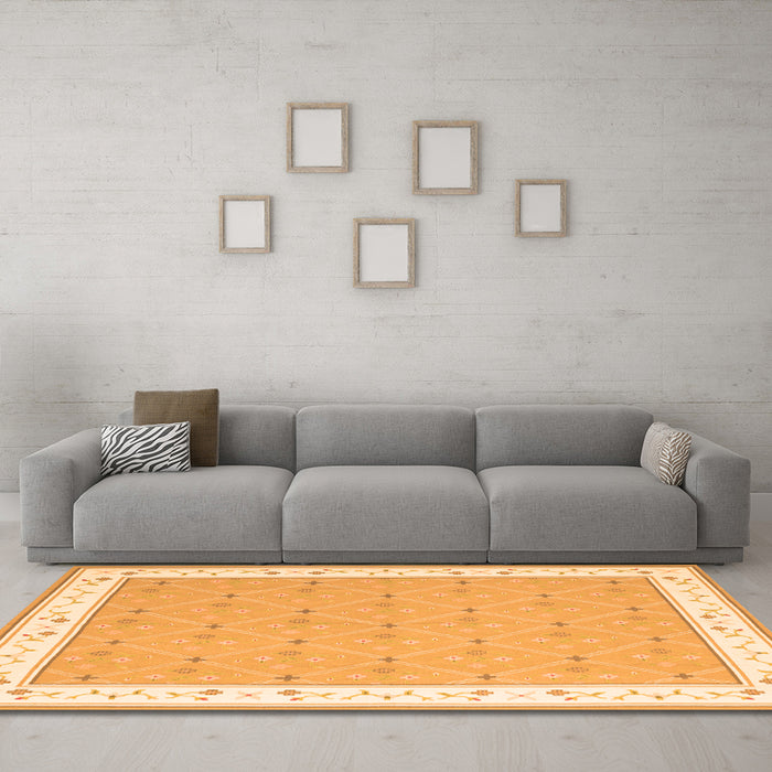 Machine Washable Abstract Orange Contemporary Area Rugs in a Living Room, wshcon2436org